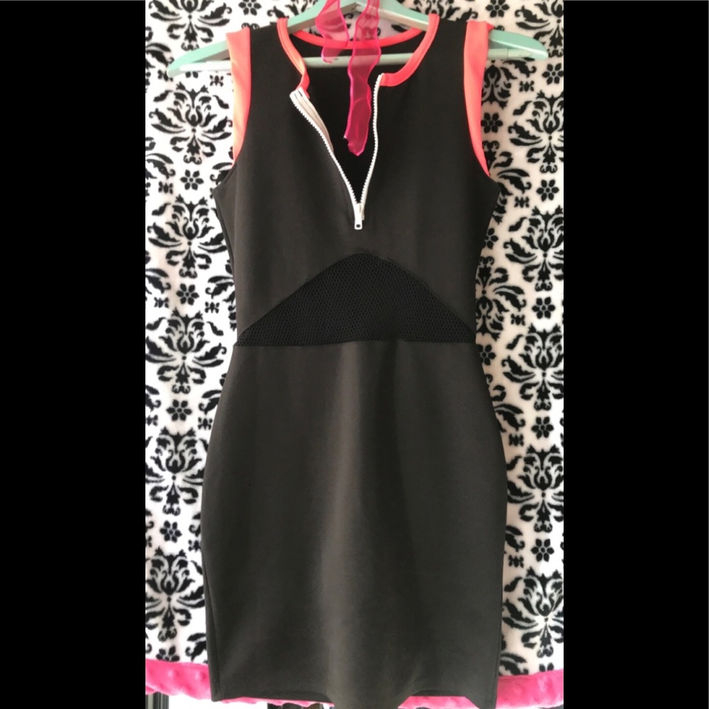 Hot pink / black mesh mini dress